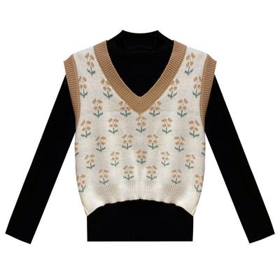 Women's Knitted Vest Spring Autumn Sleeveless Sweater Short Print Knit Vest