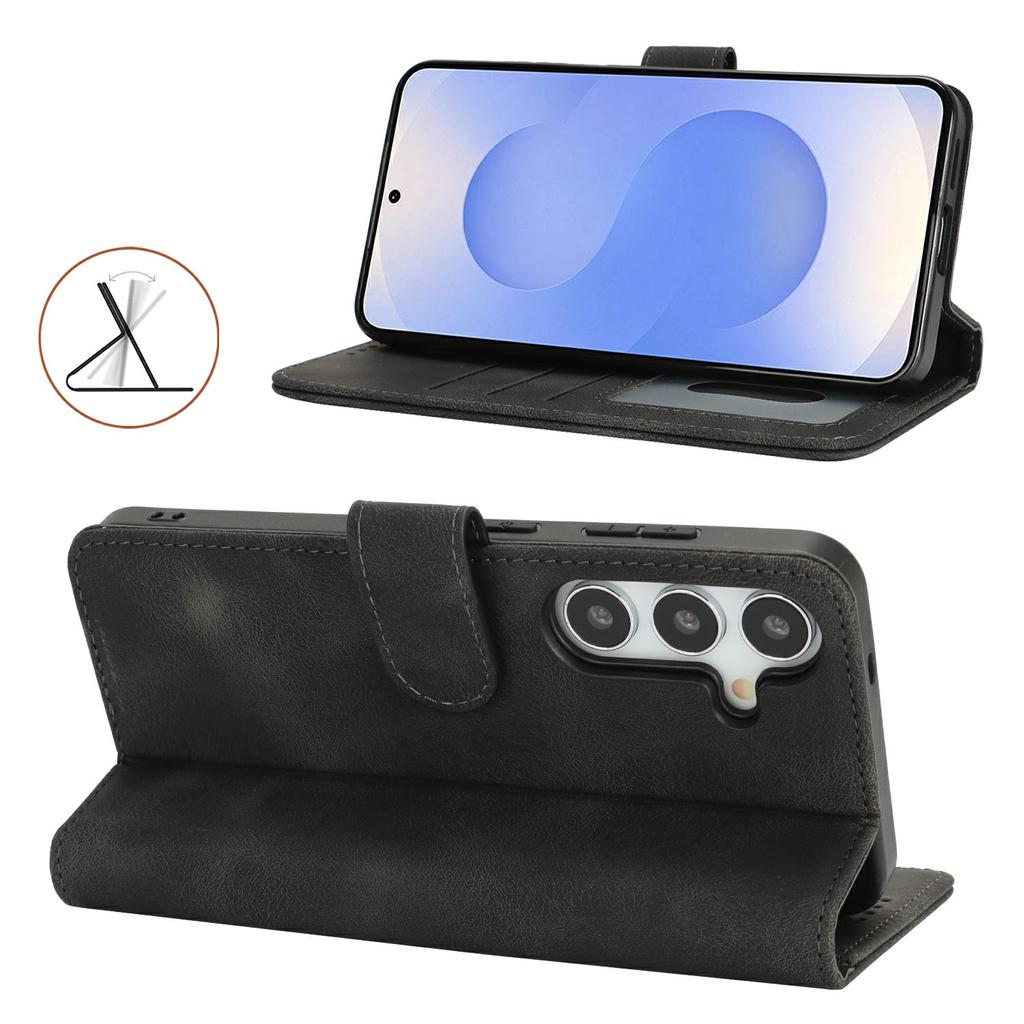 For Samsung Galaxy S25 Wallet Case Double Folded Edge Skin Touch PU Leather Flip Phone Cover