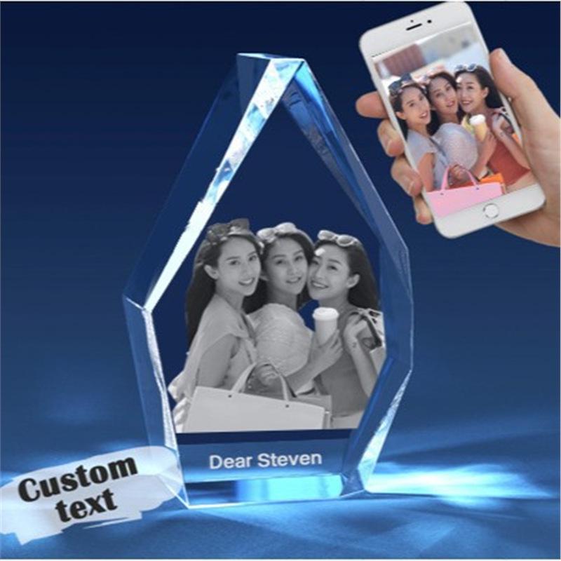 LED Heart-Shaped 3D Crystal Photo Engraving - DIY Laser Engraved White Crystal