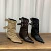 Blockabsatz Spitzhose Martin Stiefel Damenstiefel 2025 Frühling und Herbst Kaffee Merad Western Cowboy Skinny Stiefel
