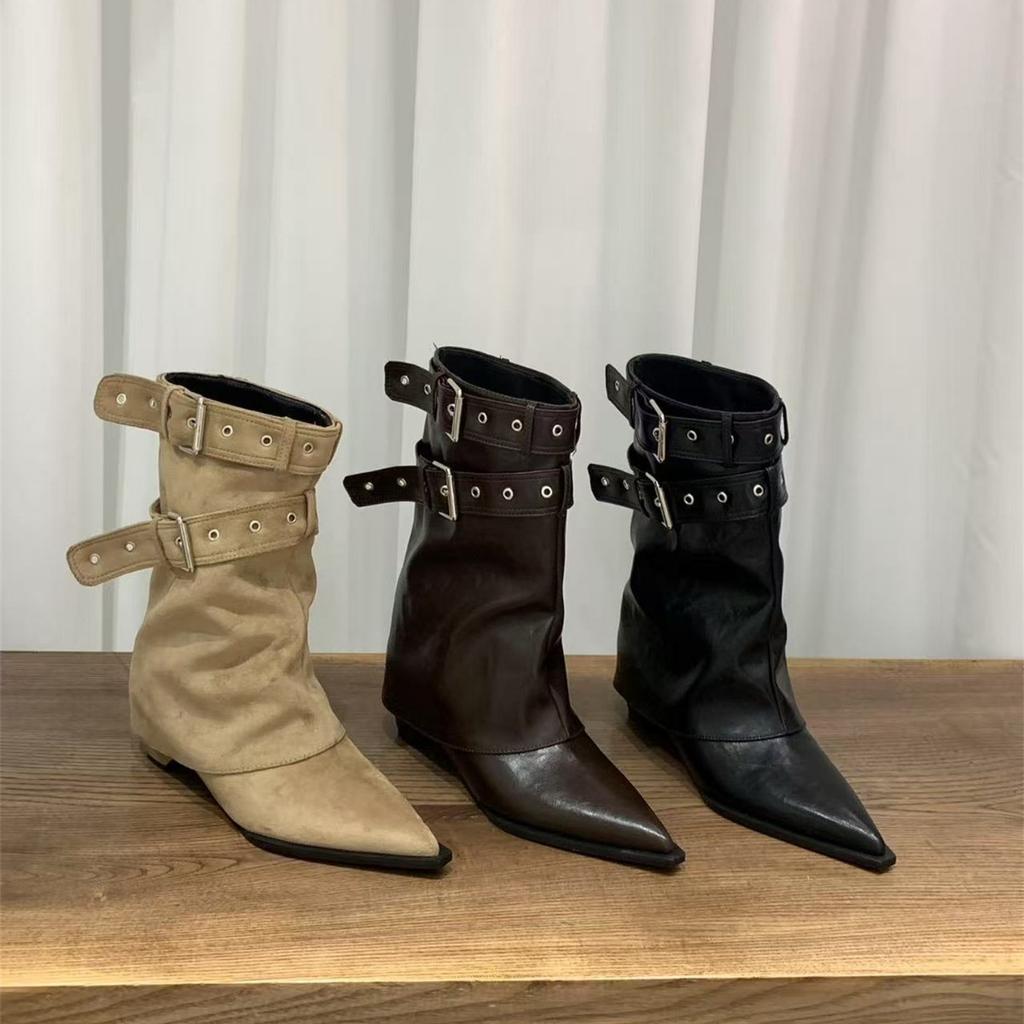 Blockabsatz Spitzhose Martin Stiefel Damenstiefel 2025 Frühling und Herbst Kaffee Merad Western Cowboy Skinny Stiefel