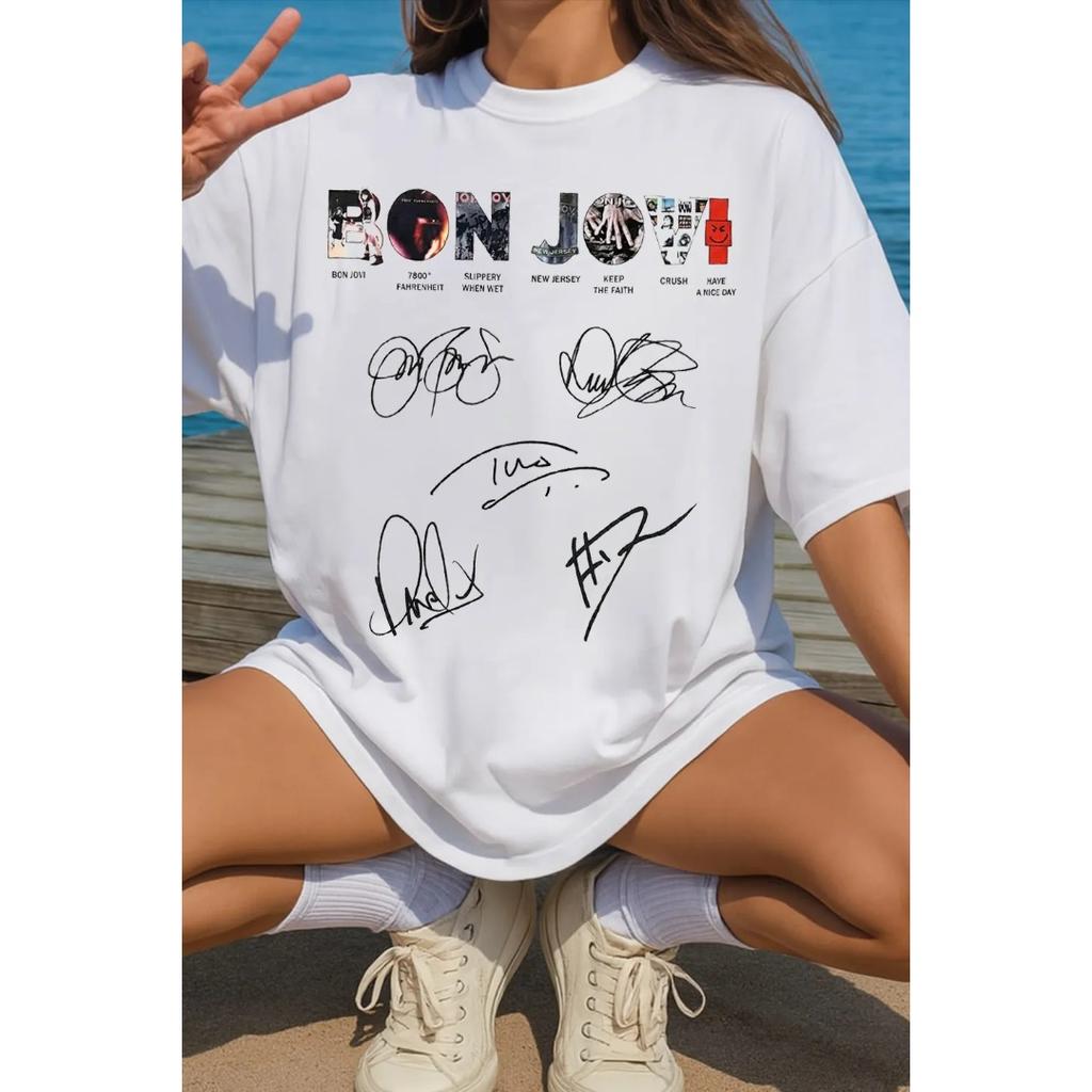 American Rock Band T-shirt Bon Jovi Print Women Men Crewneck Streetwear Oversized Y2k Short Sleeves Loose Comfortable Female Male Clothing
