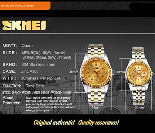 Popular Couple's Watches, Matching Sets for Men and Women, Classic Gold and Silver Designs with Stainless Steel Bands, Waterproof, and Luxurious Desig