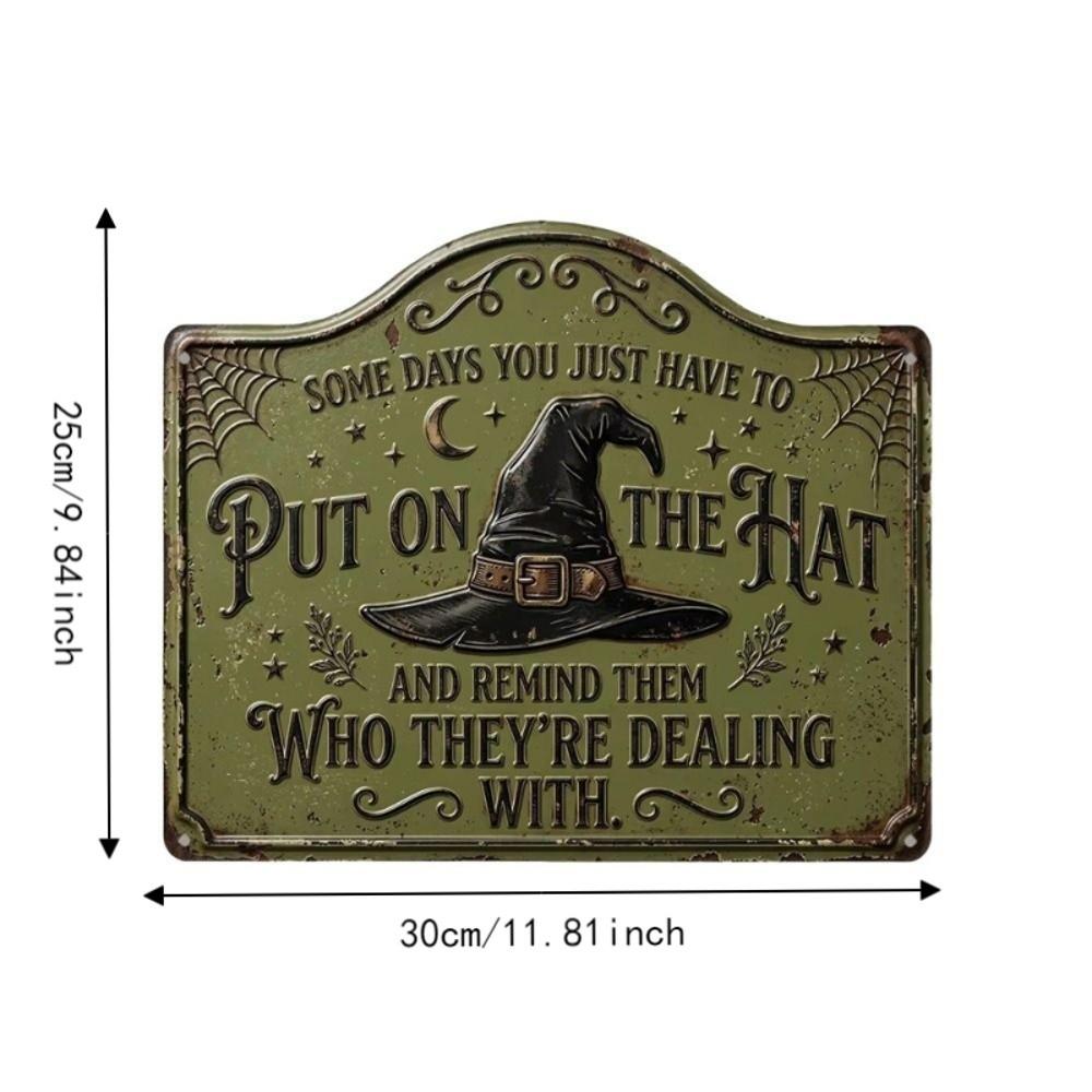 Vintage Witch Hat Sign 2D Flat Printing Retro Wall Art Sign Witch Hat Plaque Halloween Decoration