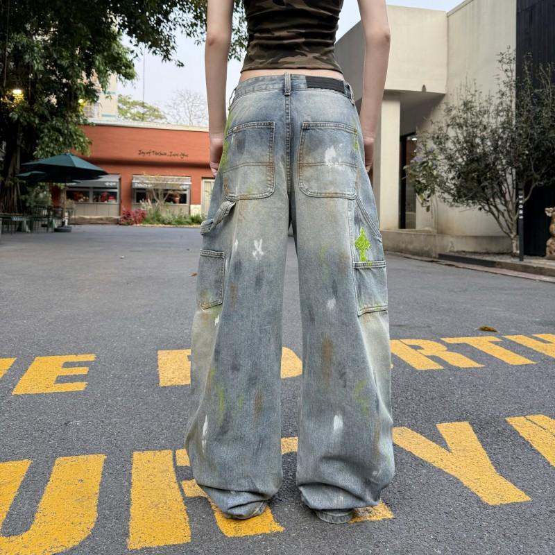 Unisex Vintage Distressed Denim Pants Loose Straight Cut High Street Style Cotton Jeans Men Women 2026