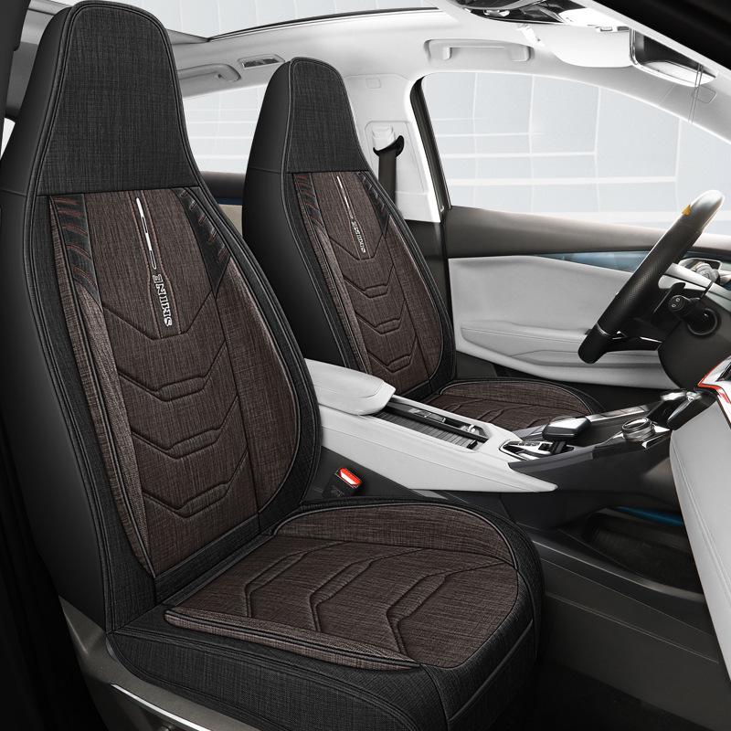 Universal All-Season Linen Car Seat Cushion - Breathable, Full Surround for Five-Seaters