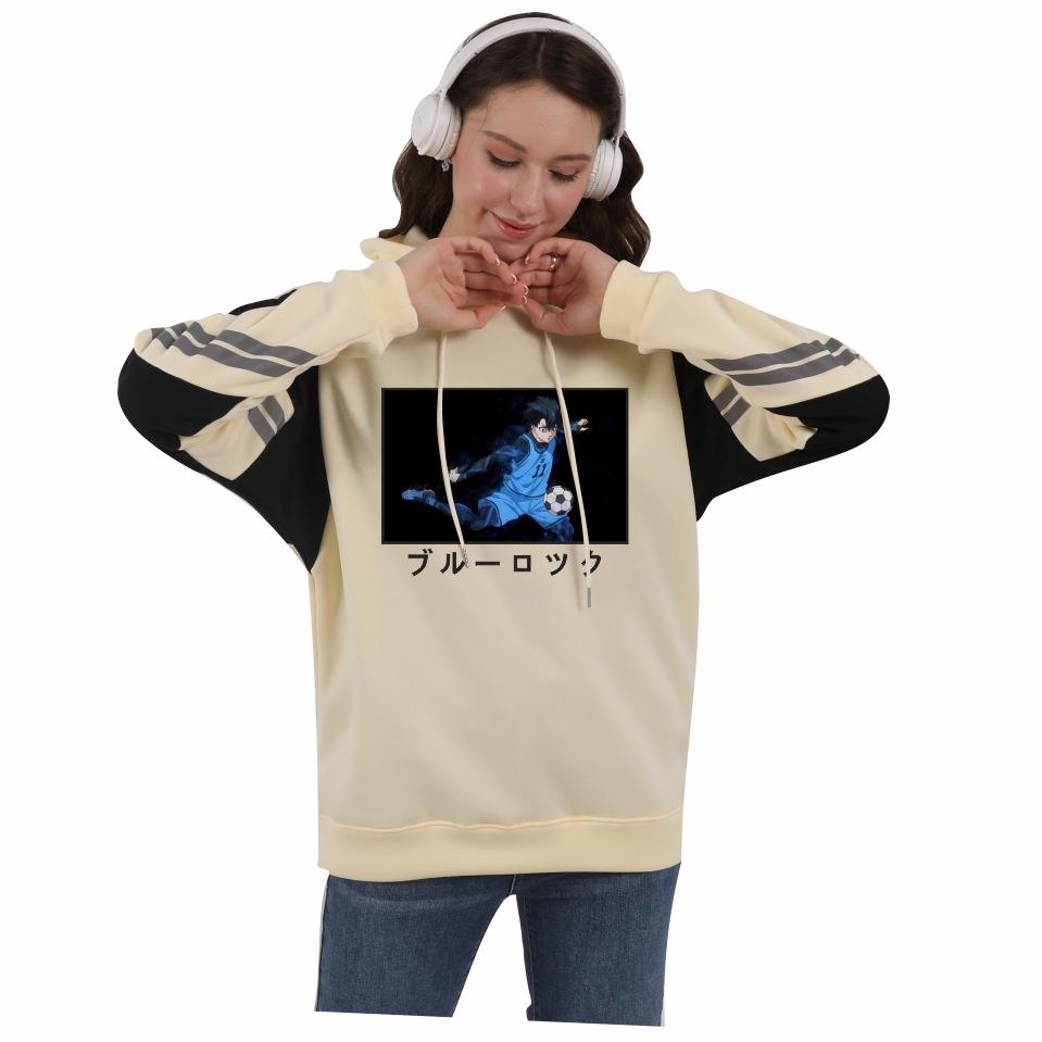 Blue Lock Print Men's Patchwork Hoodie