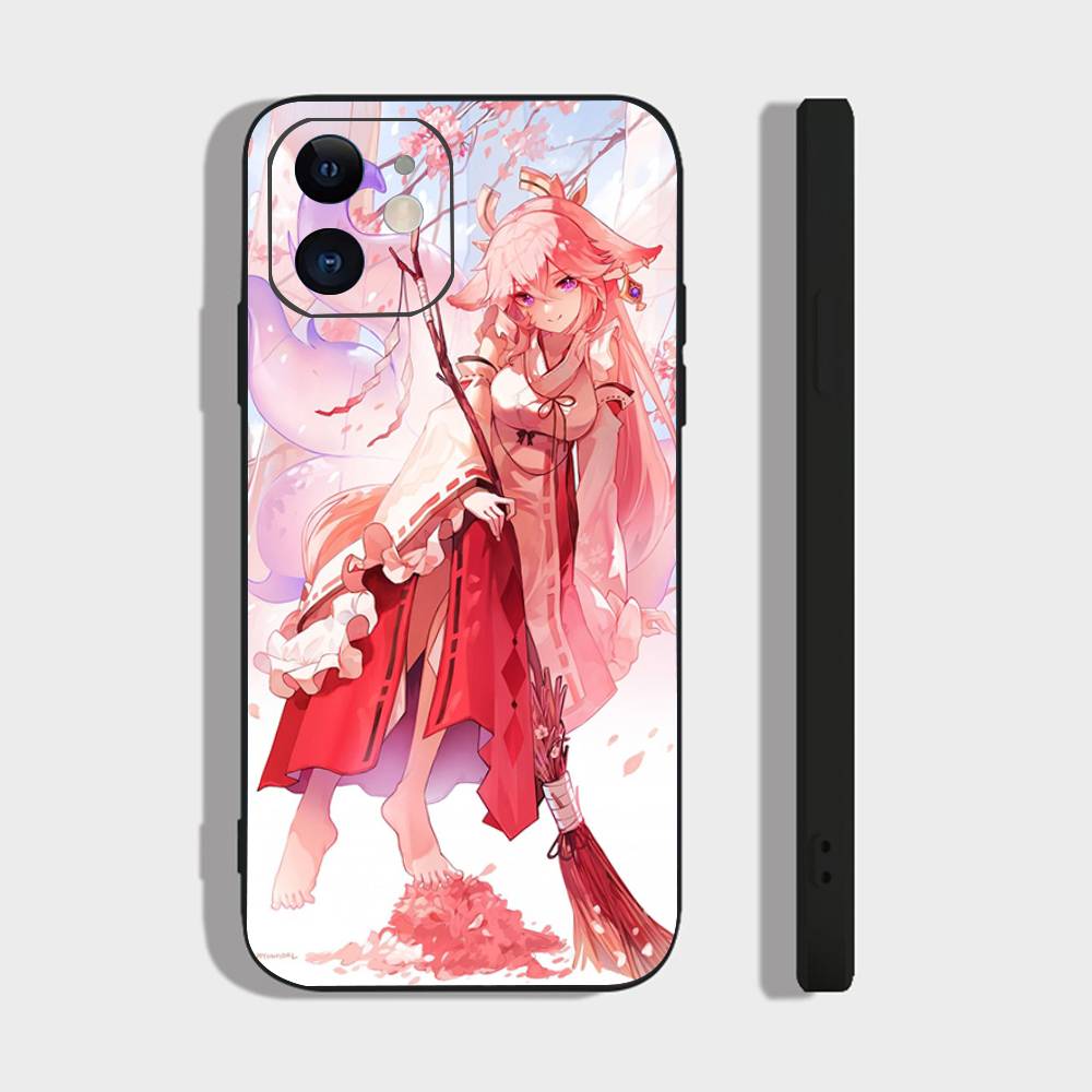Yae Miko Animation Spiel G-Genshin I-Impact Handyhülle Für IPhone 17 Air 16 15 14 13 Pro Max 11 12 Schwarze Silikonhülle