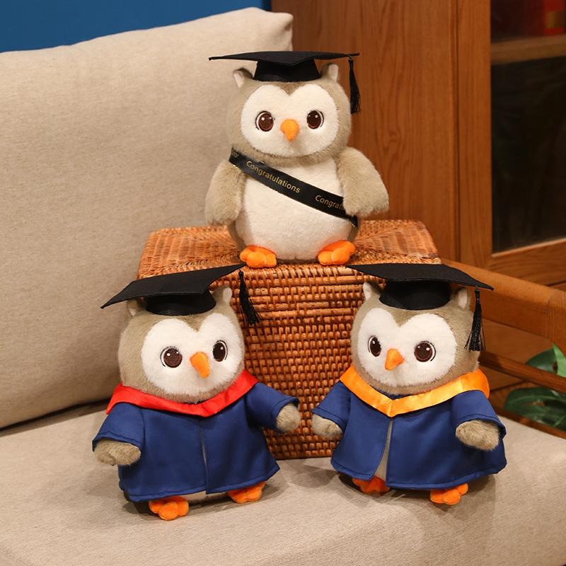 Gown Graduation Owl Doll Plush Toy Stuffed V Bib Cartoon Animal Dressed Doctor Bachelor Mascot Souvenir Classmate Plushie Gift