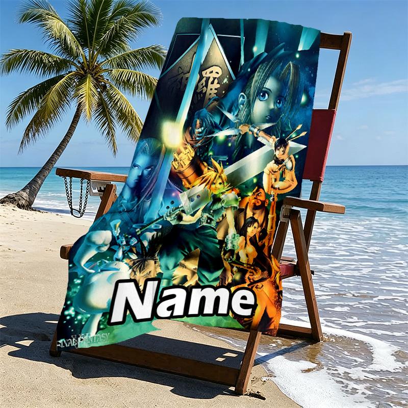 Custom Name Personalized Final Fantasy Print Beach Towel, for Trip Camping Beach Party Home Decor, Birthday Gift for Family & Friends