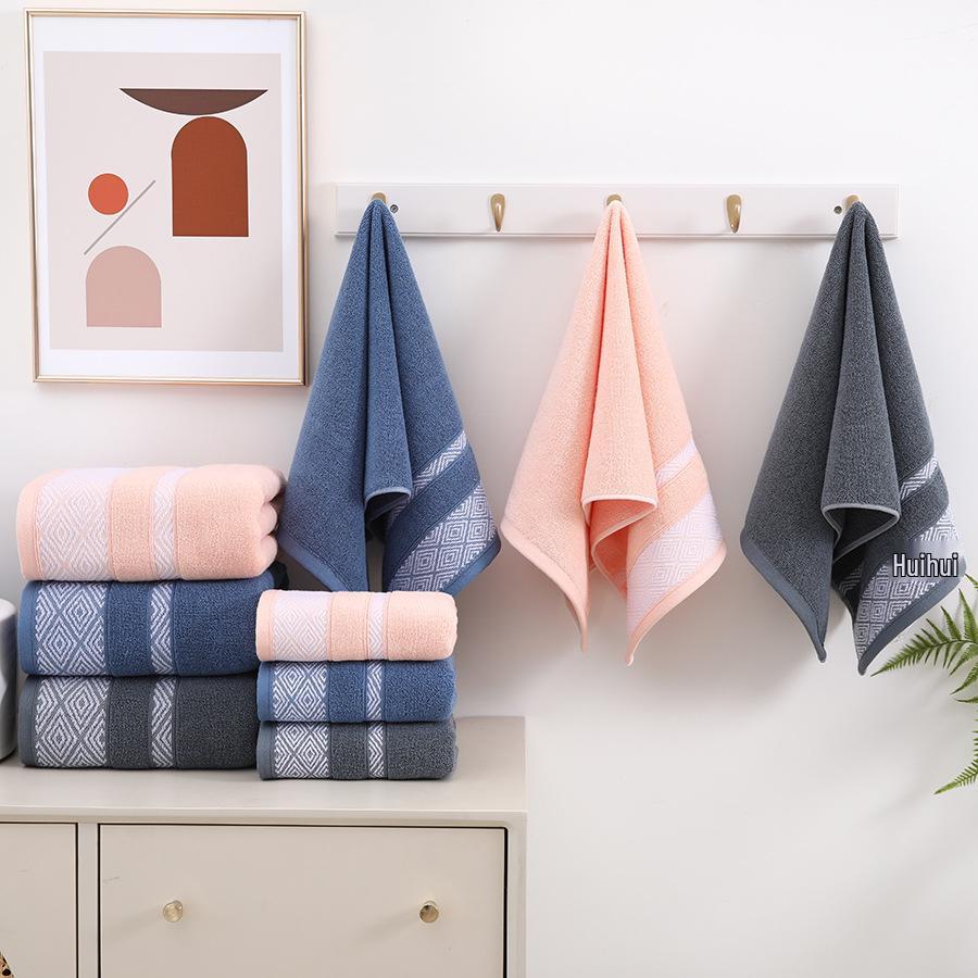 Geometric Satin Embroidery Cotton Face Towel - Thick, Soft, Fine Absorbent.