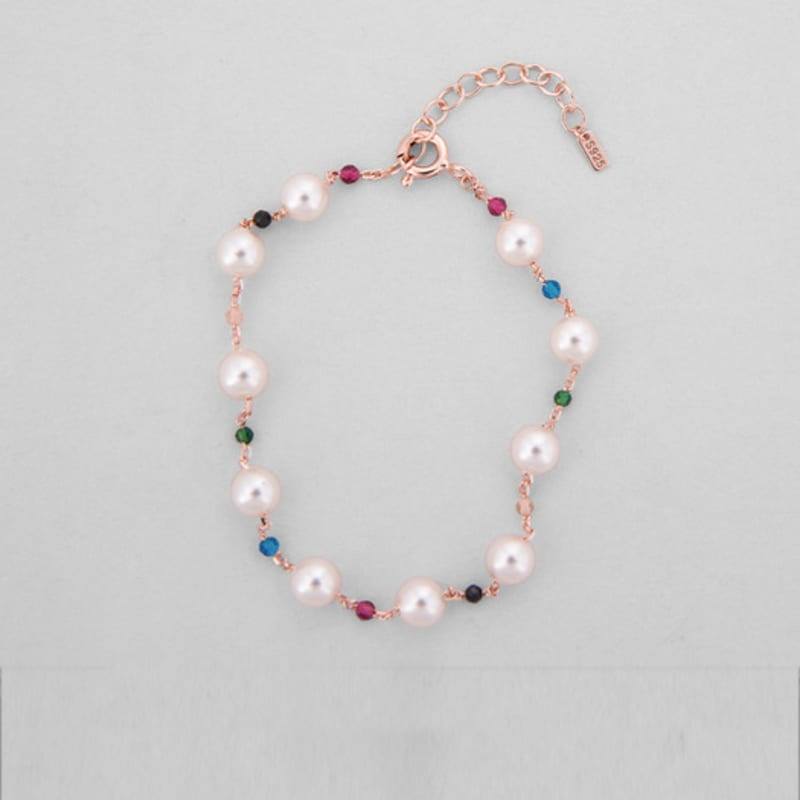 JUDY AND PAUL Olivia Pearl and Rainbow Gemstone Rose Gold Bracelet