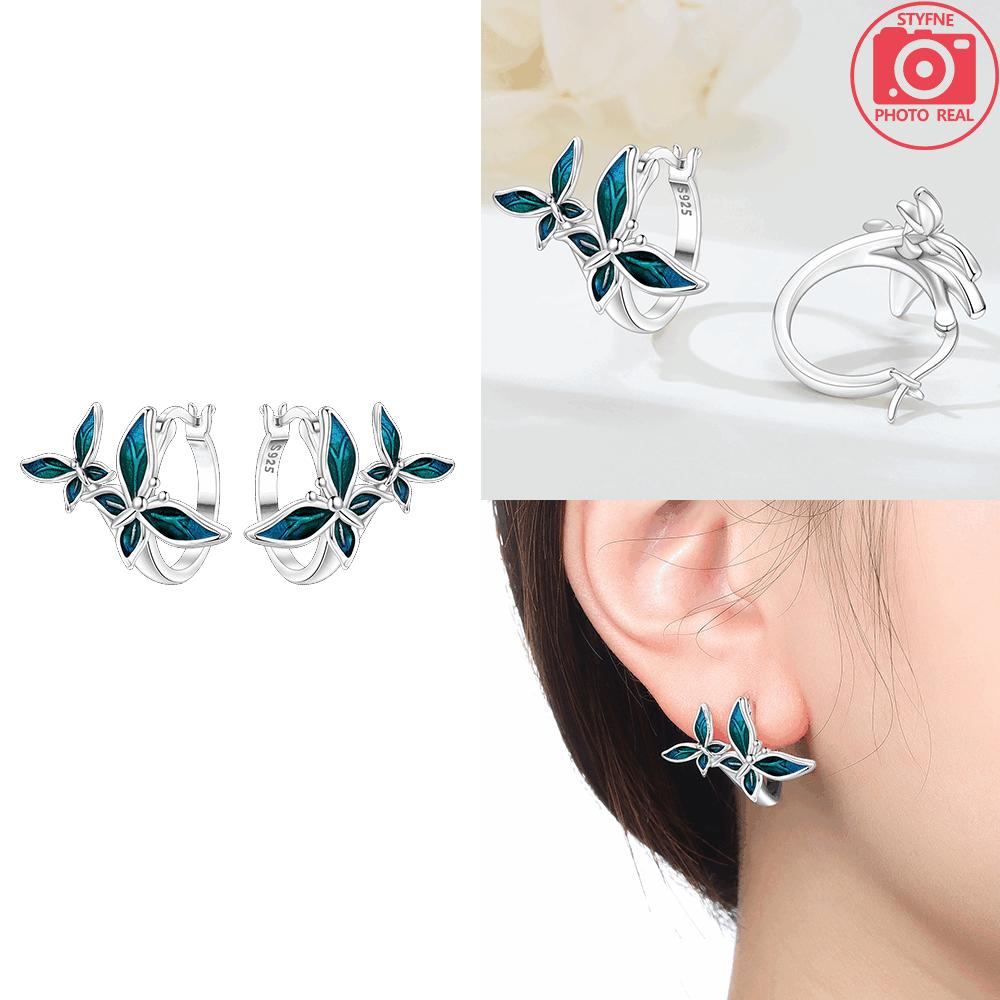 925 Silver Purple Butterfly Earrings Blue Zircon Bowknot Pendants Earrings Women Accessory Gift Valentines Jewelry