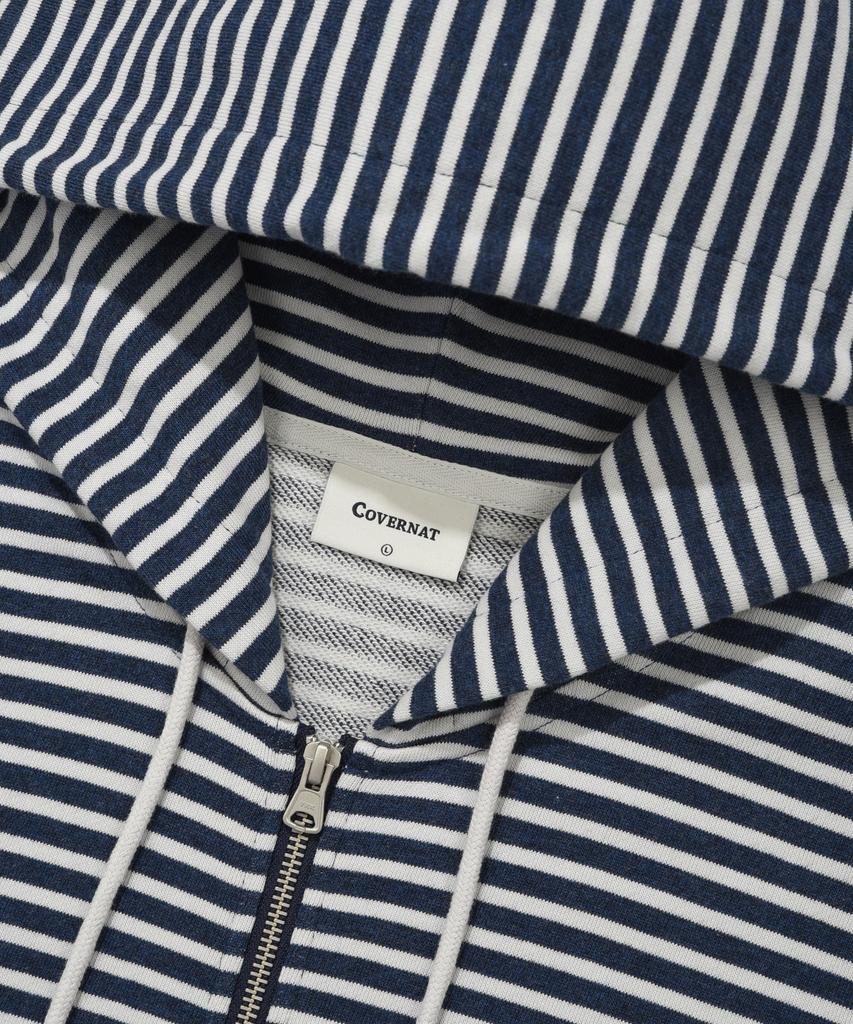 COVERNAT Small Logo Stripe Crop Zip-Up Hoodie Dark Navy