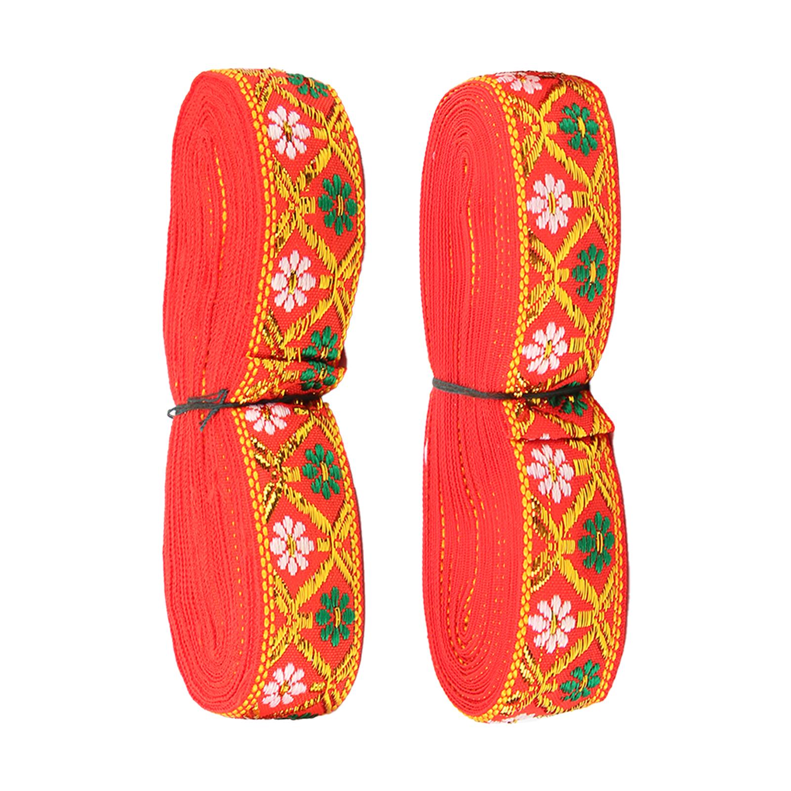 

2Pcs Embroidered Lace Long 7meters Width 2.5cm Elegant Ribbon for Crafts Wedding Decoration Dress Making Gift червоний