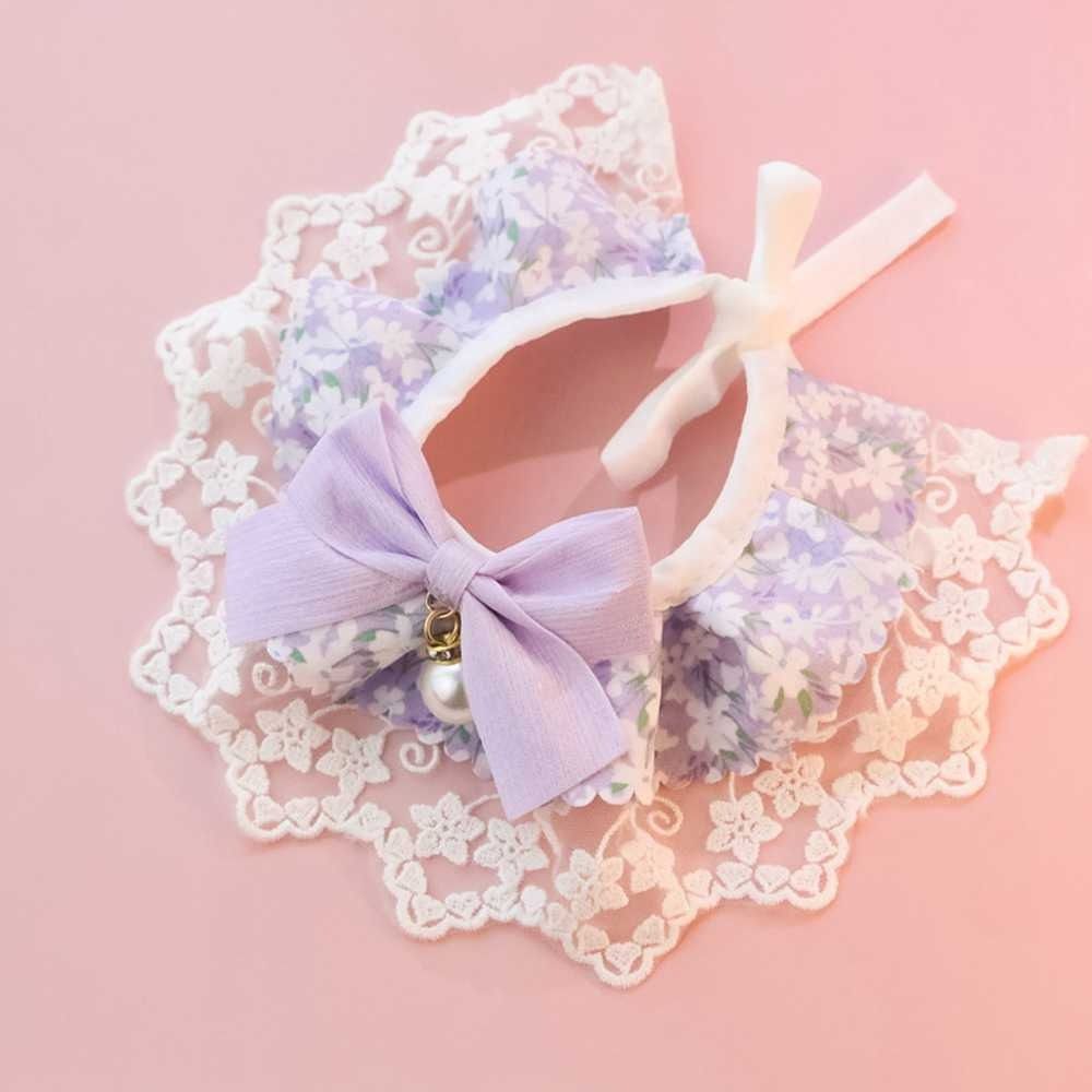 

Ожерелье для кошки, полотенце для слюны собаки, шейный платок для собаки, ошейник для питомца, нагрудник для щенка, кружево, сетка, бант фиолетовый