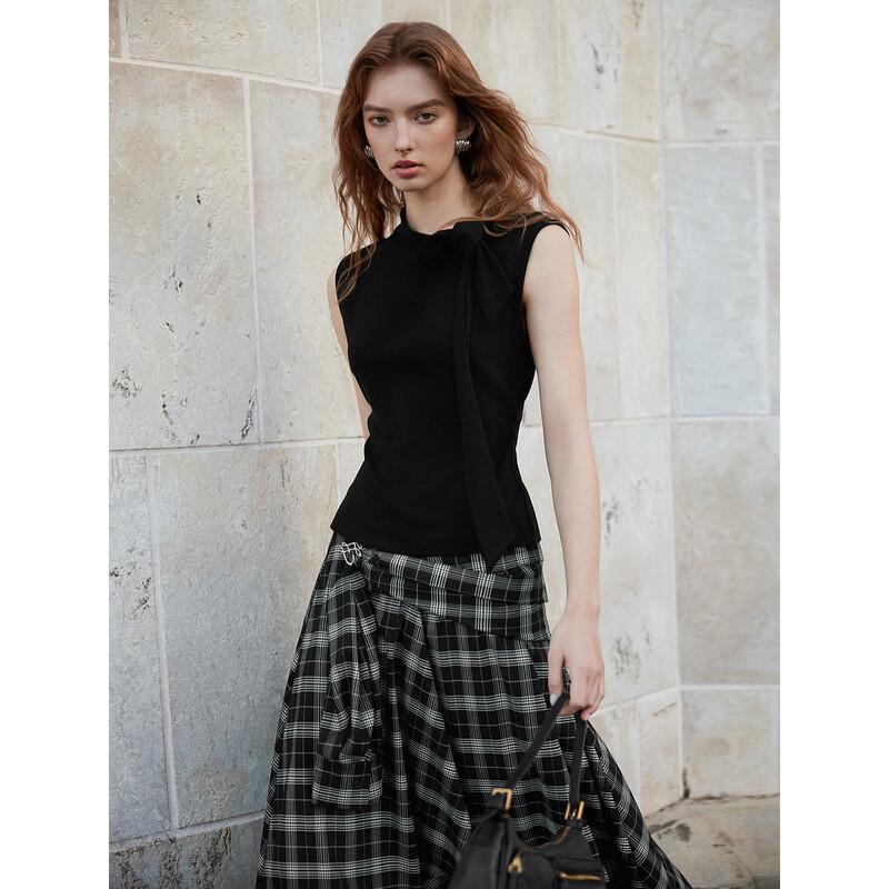 ELLE Tie-Strap Stand Collar Sleeveless Top S