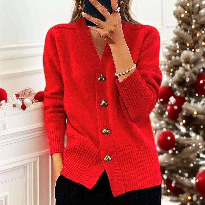 

Весна Осень Женский Свитер с Длинным Рукавом и V-образным Вырезом Вязаный Кардиган Корейский Стиль Мода Фиолетовое Вязаное Пальто S красный