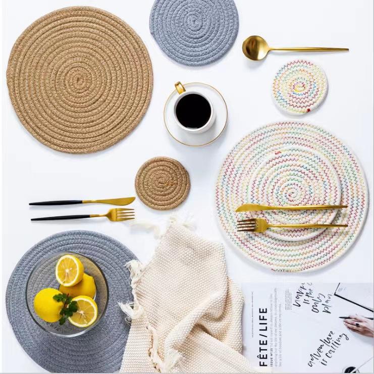 Manteles Individuales Redondos Tejidos de Algodón Resistentes al Calor Antideslizantes Trenzados Lavables para Mesa de Comedor Cocina Decoración del Hogar