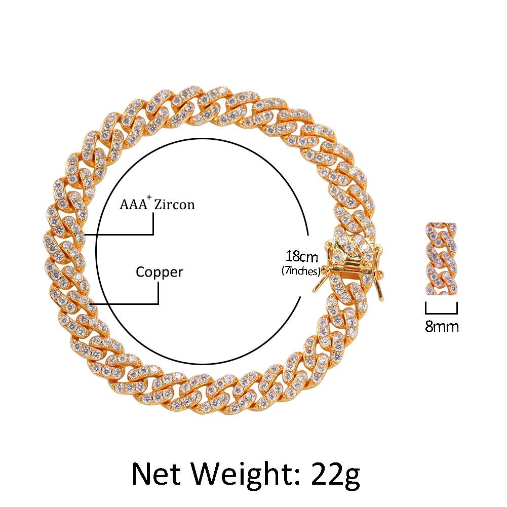 9mm 8.5inch 9inch 9.5inch Wholsale Ladies Anklets Silver Pink Gold Plated Diamond Custom Zirconia Anklet Brass Cuban Link Chain