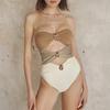 1011 European and American New Gold Round Buckle Decorative Three-color Hollow Splicing One-piece Swimsuit Women's Suit