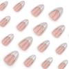 24 Pieces Short Almond Shape Press On Nail Glossy White French Tips with 3D Gold Line Decoration Artificial Nail
