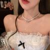 French temperament pearl necklace women's 2025 new diamond-encrusted bow collarbone chain light luxury high-end dress accessories