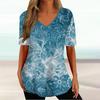 Harajuku Wind Ladies V-neck T-shirt Summer Outdoor Casual Short Sleeve Tops Retro Street Flower Print OverSize Women's Clothing