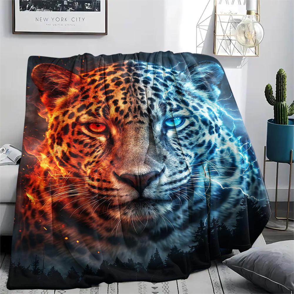 Red Blue Eagle Tiger Leopard Print Flannel Blanket,High quality Comfortable for All Seasons,Home Decor,Warmth and Comfort,Perfect for Christmas Gifts