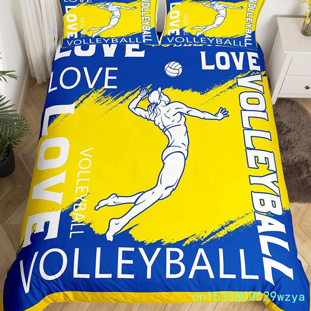 Volleyball Sport Bedding Set Sports Theme Duvet Cover King Queen Watercolor Volleyball Comforter Cover Ball Game Quilt Cover