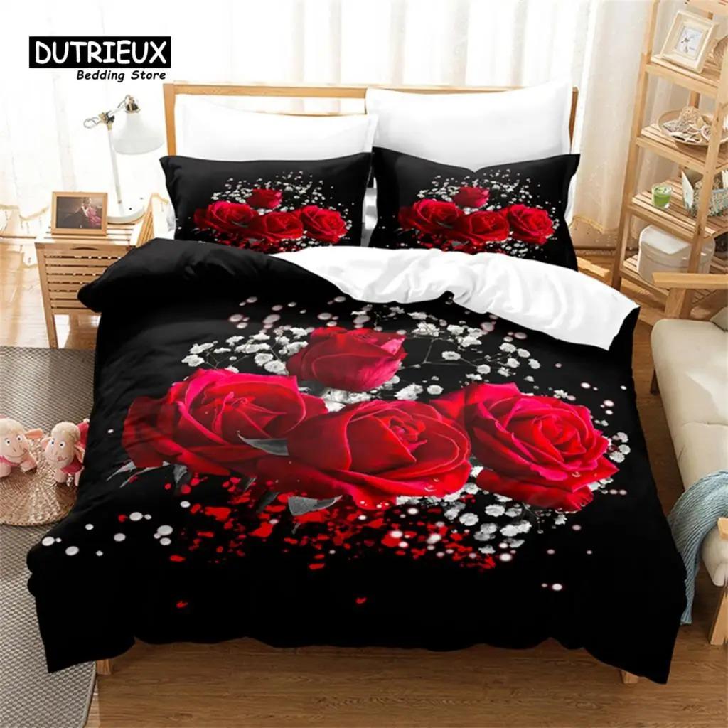 Flowers, Roses Duvet Cover Set, Fashion Bedding Set, Soft Comfortable Breathable Duvet Cover, For Bedroom Guest Room Decor