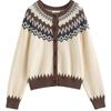INMAN Women's Retro Fair Isle Jacquard Raglan Sweater