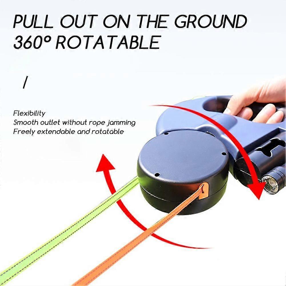 360 Degree Tangle-Free Retractable Dog Leash with Flashlight & Poop Bag Dispenser, Heavy-Duty Reflective Webbing for Walking Running