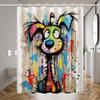 Süßer Bunter Hund Duschvorhang Abstrakte Gemalte Hunde Kunst Graffiti Stil Haustierliebhaber Dekor Wasserdichtes Gewebe Duschvorhang Set Zuhause