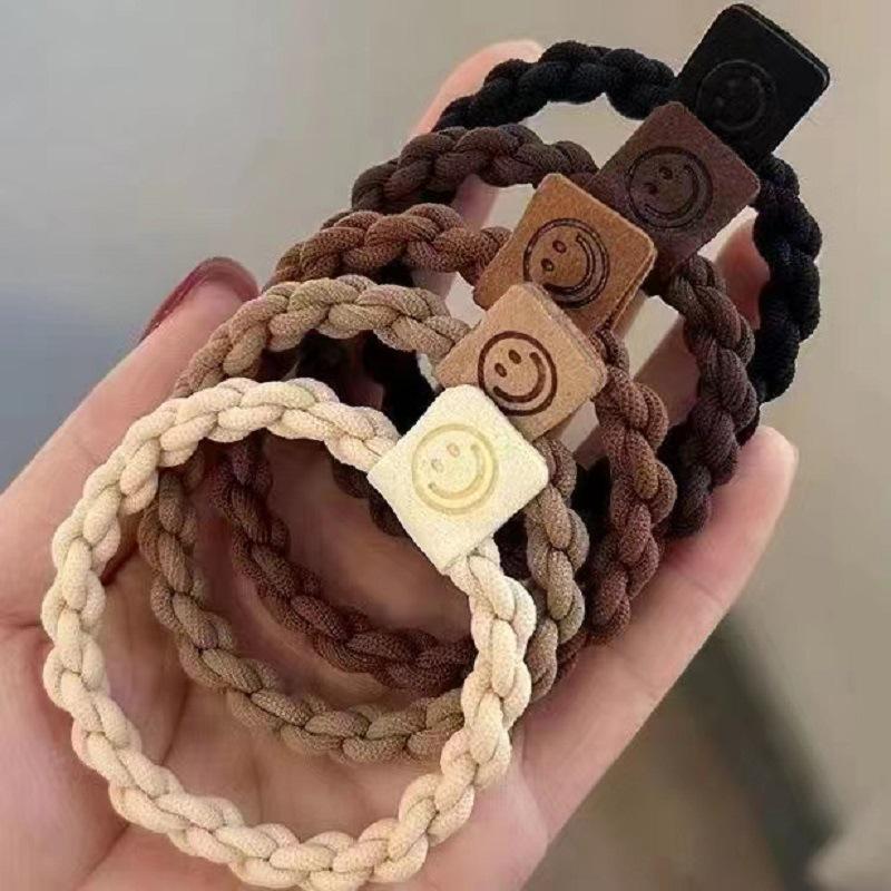 Korean Style Braided Hair Tie Scrunchie - High Ponytail Leather Cover, Customizable Logo
