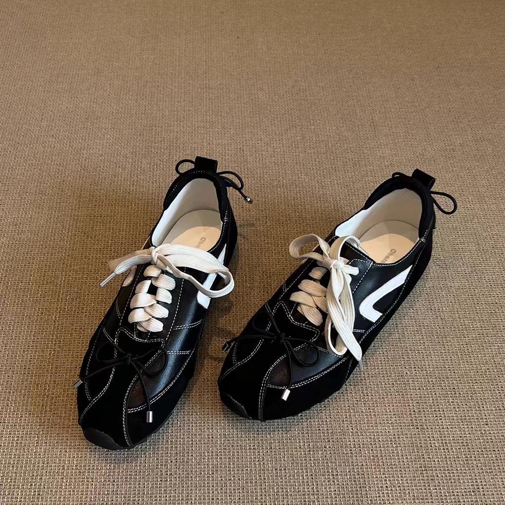 Blue Cabinet~ French Retro Style Fashion Round Head German Training Shoes Women's Niche Forrest Gump Sports Shoes Versatile Inner Height-increasing