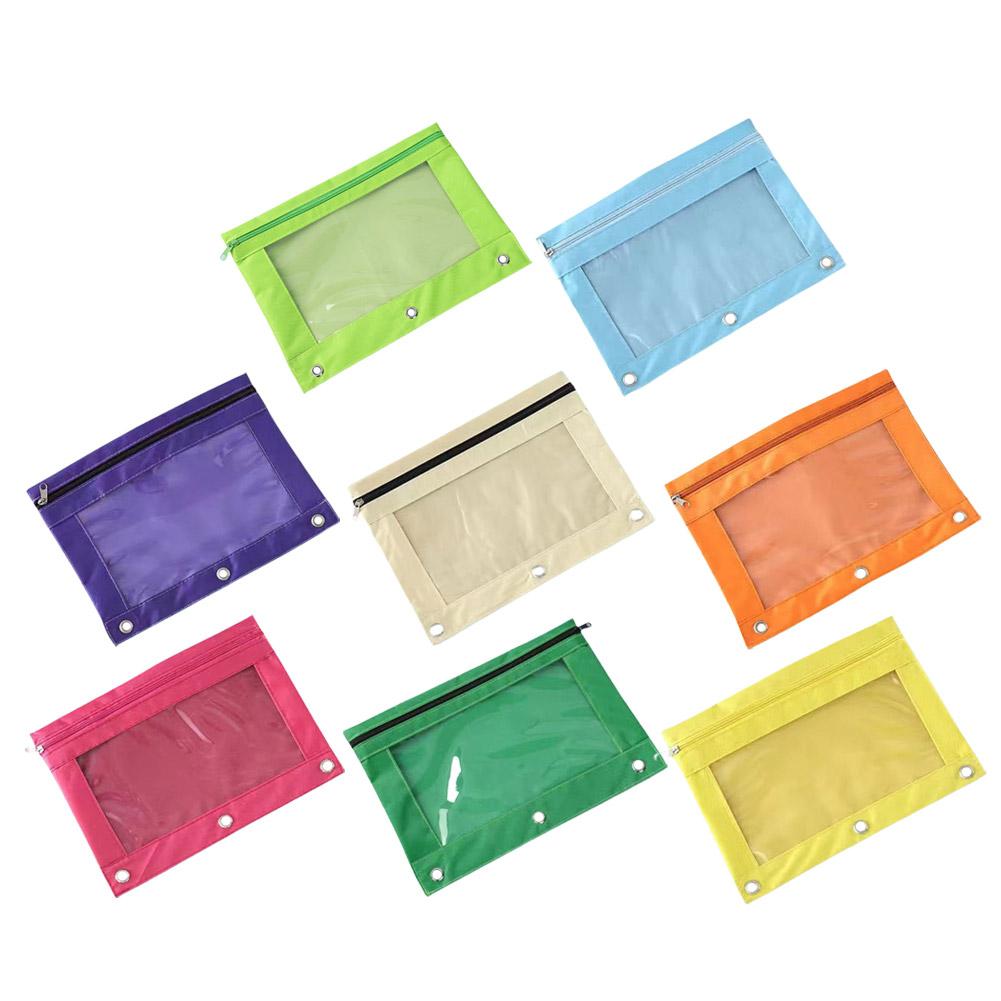 Colorful Transparent Pencil Case Paper File Folder Zipper Loose-Leaf Binder Oxford Cloth School Stationery File Storage Bag