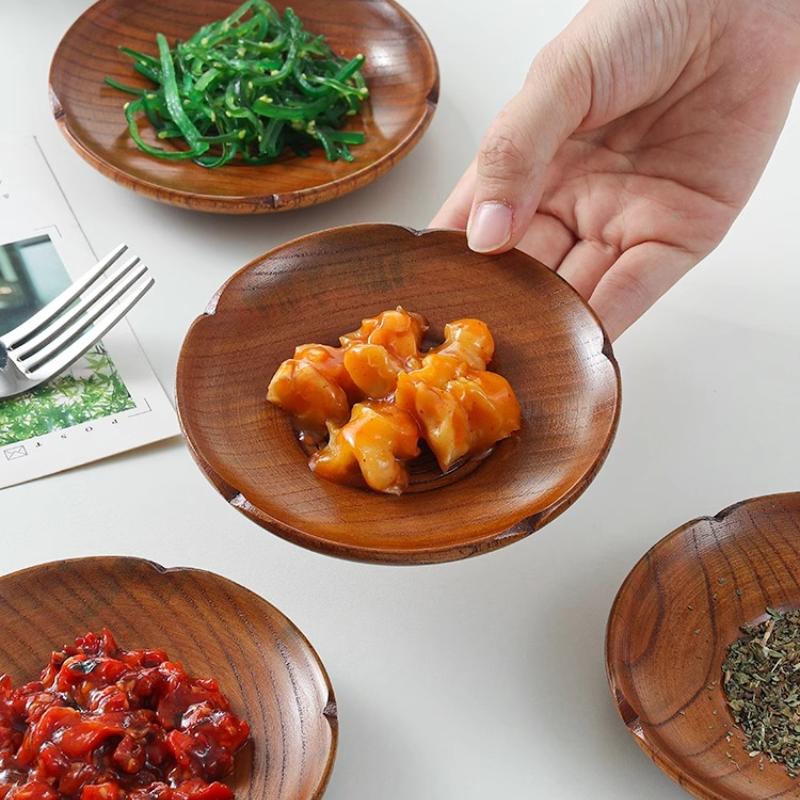 Wooden Dipping Saucer Solid Wood Round Butter Dish Cheese Plate Dessert Snack Plate Coasters Kitchen Tableware Accessories
