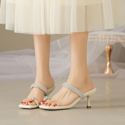 Fashion 2024 New Toe High Heels Sandals for Women French High-end Water Diamond Straight Strap Summer Wear Women Slippers Women Shoes