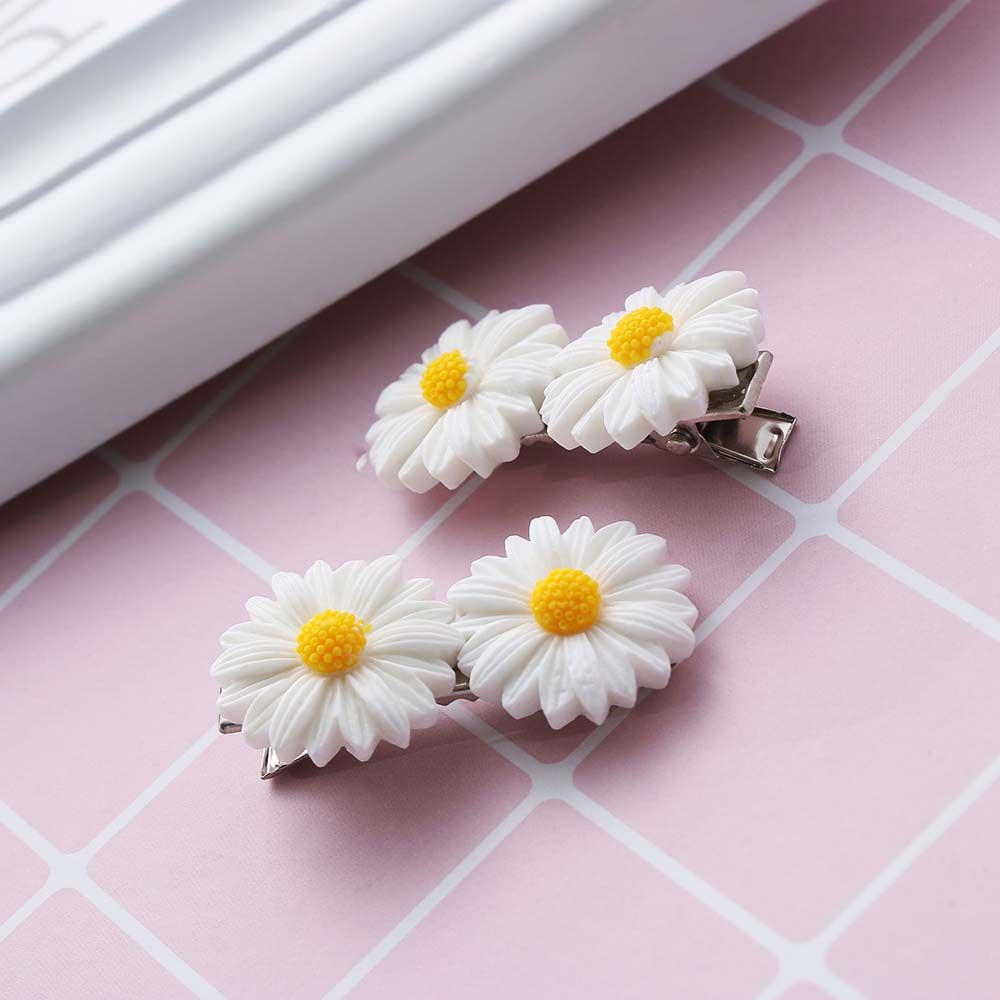 Yellow Mini Flower White Women Acrylic Flower Clip Barrettes Hairpins Hair Clips
