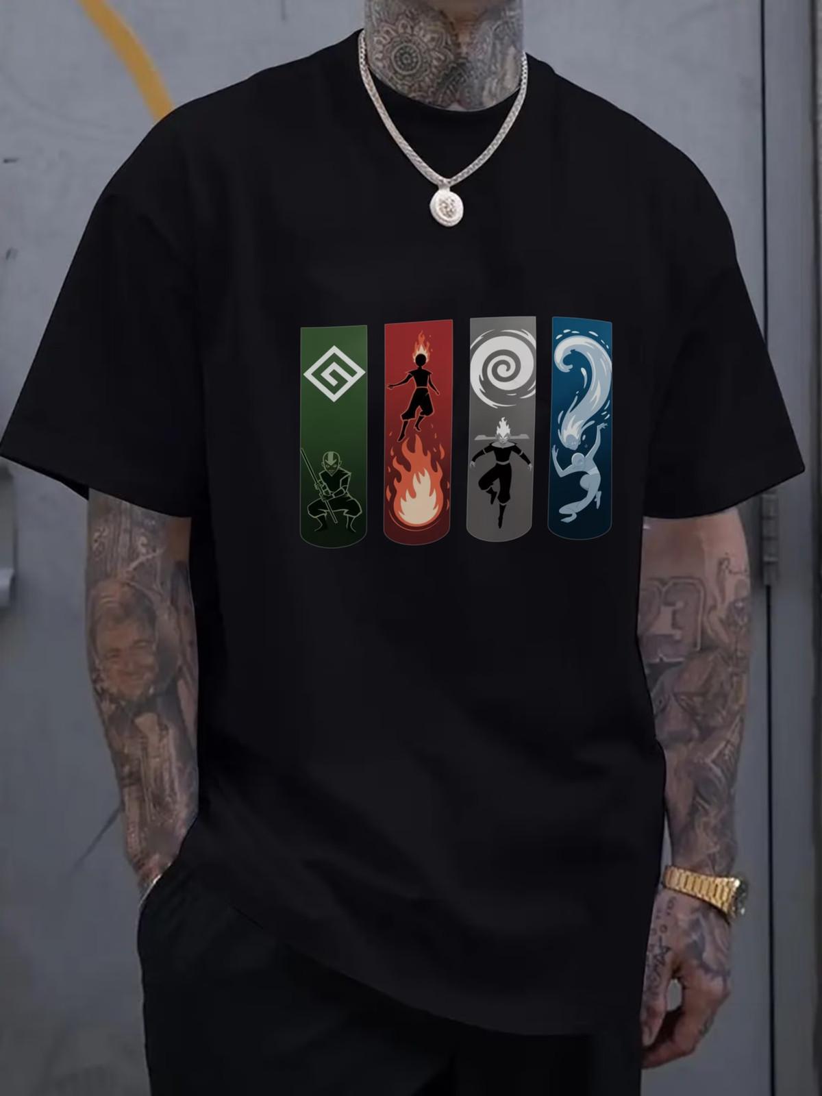 Avatar: The Last Airbender Four Elements Graphic T-Shirt for Men - Fire, Water, XL