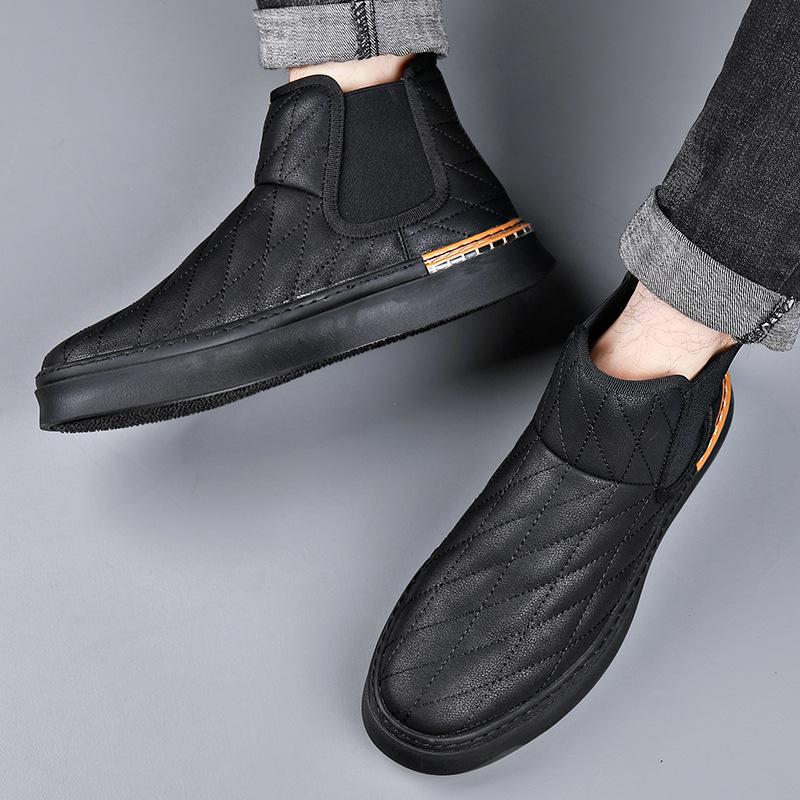 2024 Winter Shoes for Men Ankle Boots Genuine Leather High Tops Leather Casual Shoes Man Outdoor Warm Plush Snow Boots