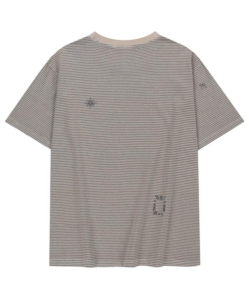SLOWACID Pigment Stripe Stamp Short Sleeve T-Shirt [Oatmeal]