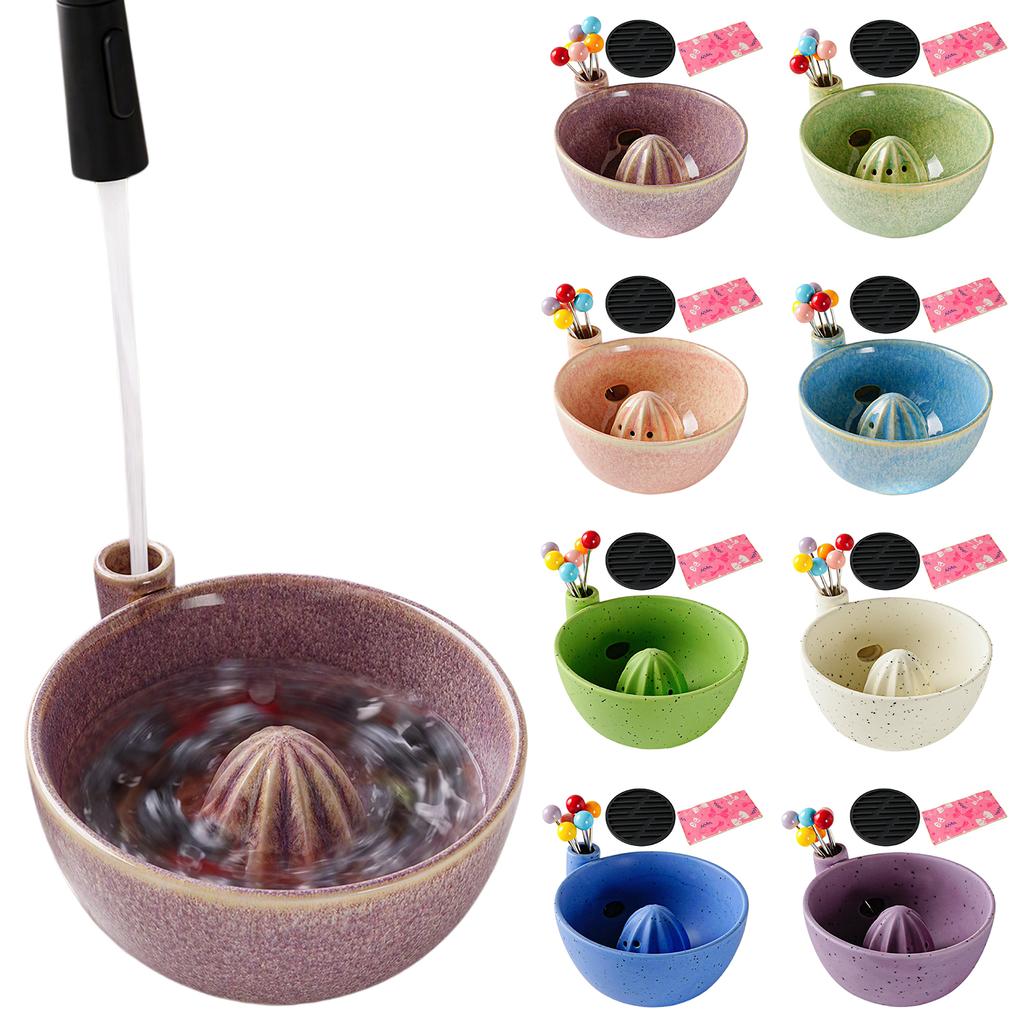 5-Piece Ceramic Berry Washing Bowl with Built-In Spinner Strainer Fruit Vegetable Kitchen Prep