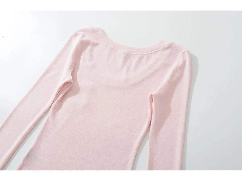 Spicy Girl Style Sexy Figure-Hugging Long Sleeve Round Neck T-Shirt for Women - Spring 2026 Trendy Slimming Top