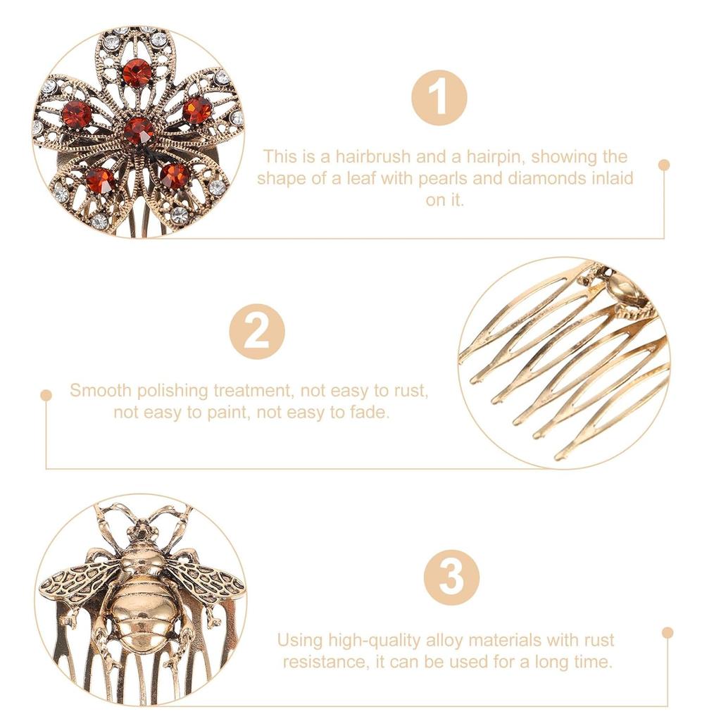 Retro Diamond Hair Accessories: 5pcs Alloy Hair Combs, Hair Veils, and Vintage Hairpins with Pearls