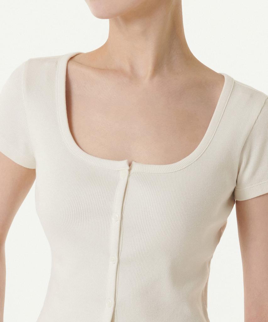 MUSINSA STANDARD WOMAN Women'S Slim Crop Square Neck Button T-Shirt [Cream]