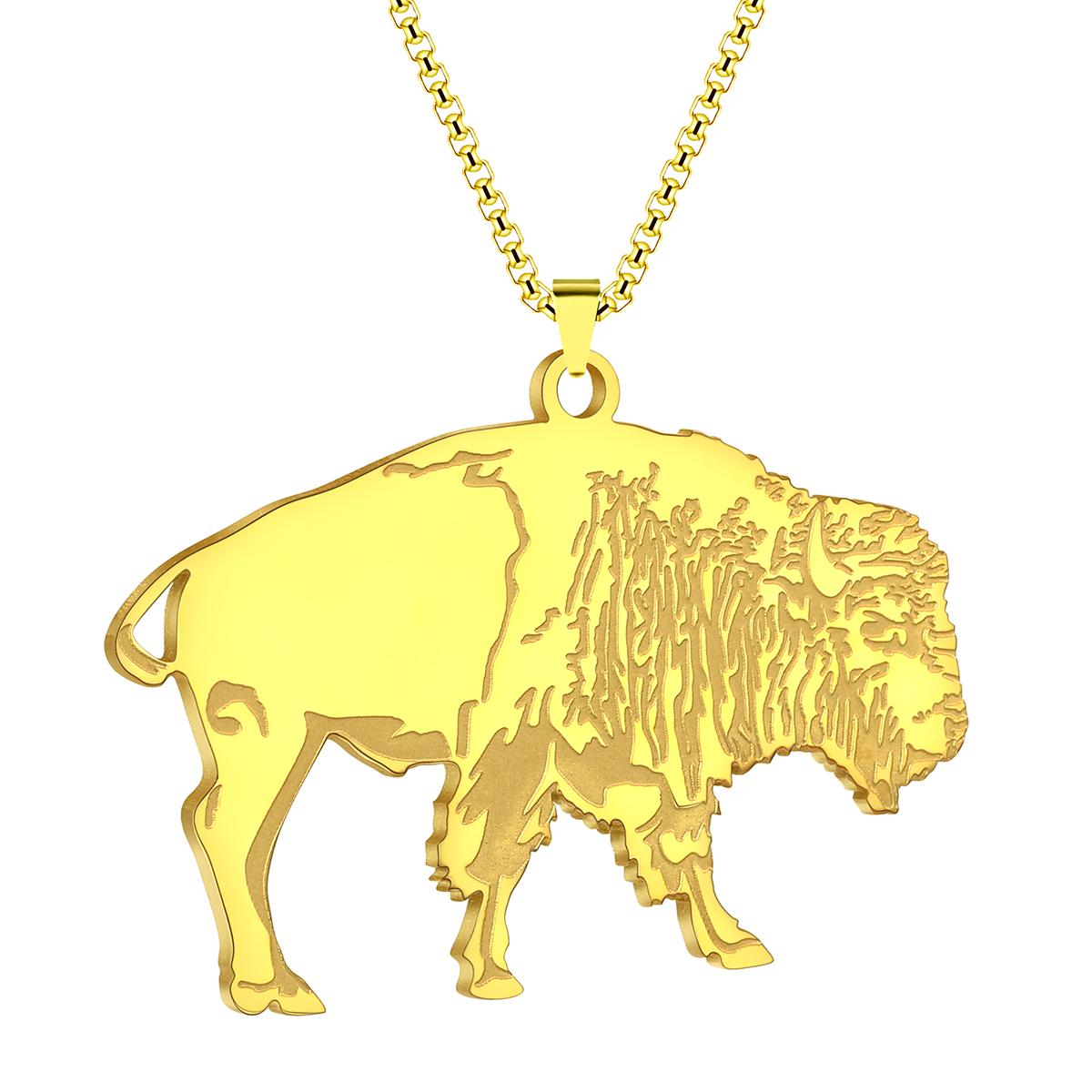 Kinitial Stainless Steel Bison Ornament Great Plains Giant Buffalo Bison Pendant Necklace For Men Women