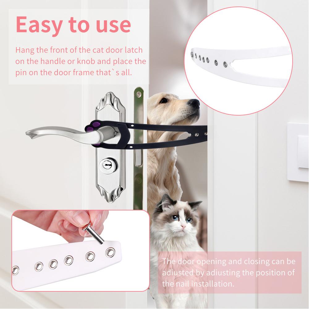 2 pcs Cute Cat Paw Shaped Cat Door Latch Holder Adjustable Door Strap for Pets