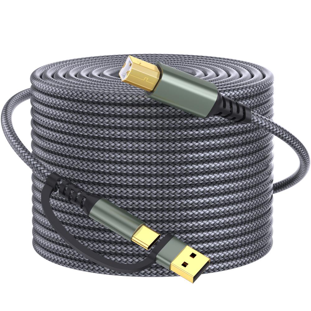2m USB/Type-C to Square USB Type-B 2 in 1 Printer Cable Braided Printing Connection Cord